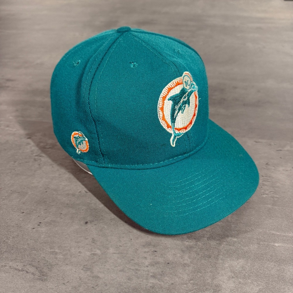 Vintage 90s American Needle Miami Dolphins Snapback Hat Teal Orange Blockhead